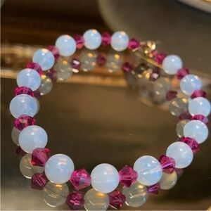 Pink and White Beaded Bracelet